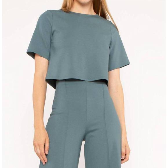 NEW RIPLEY RADER ponte knit short sleeve extended top in sea blue - Picture 4 of 4